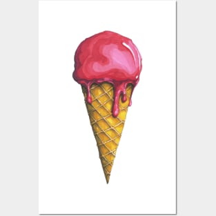 Strawberry Ice-cream Cone Posters and Art